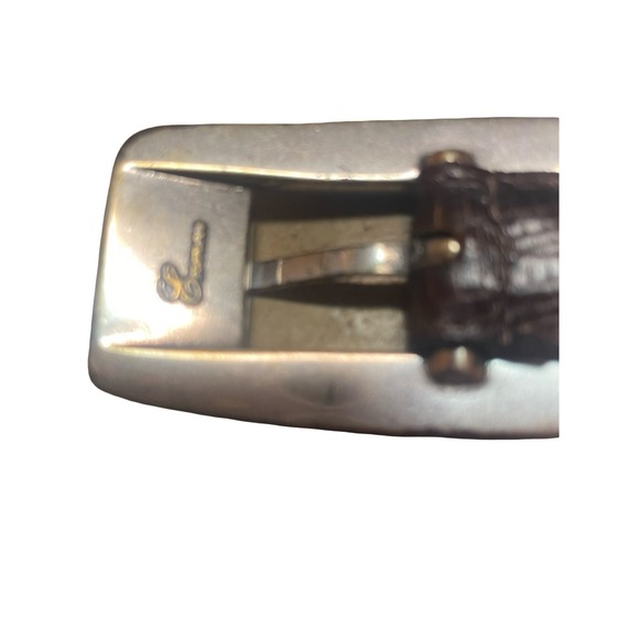 Vintage Italian Calfskin Brown Leather Belt Silver Buckle Made in USA 9873 - Picture 4 of 7